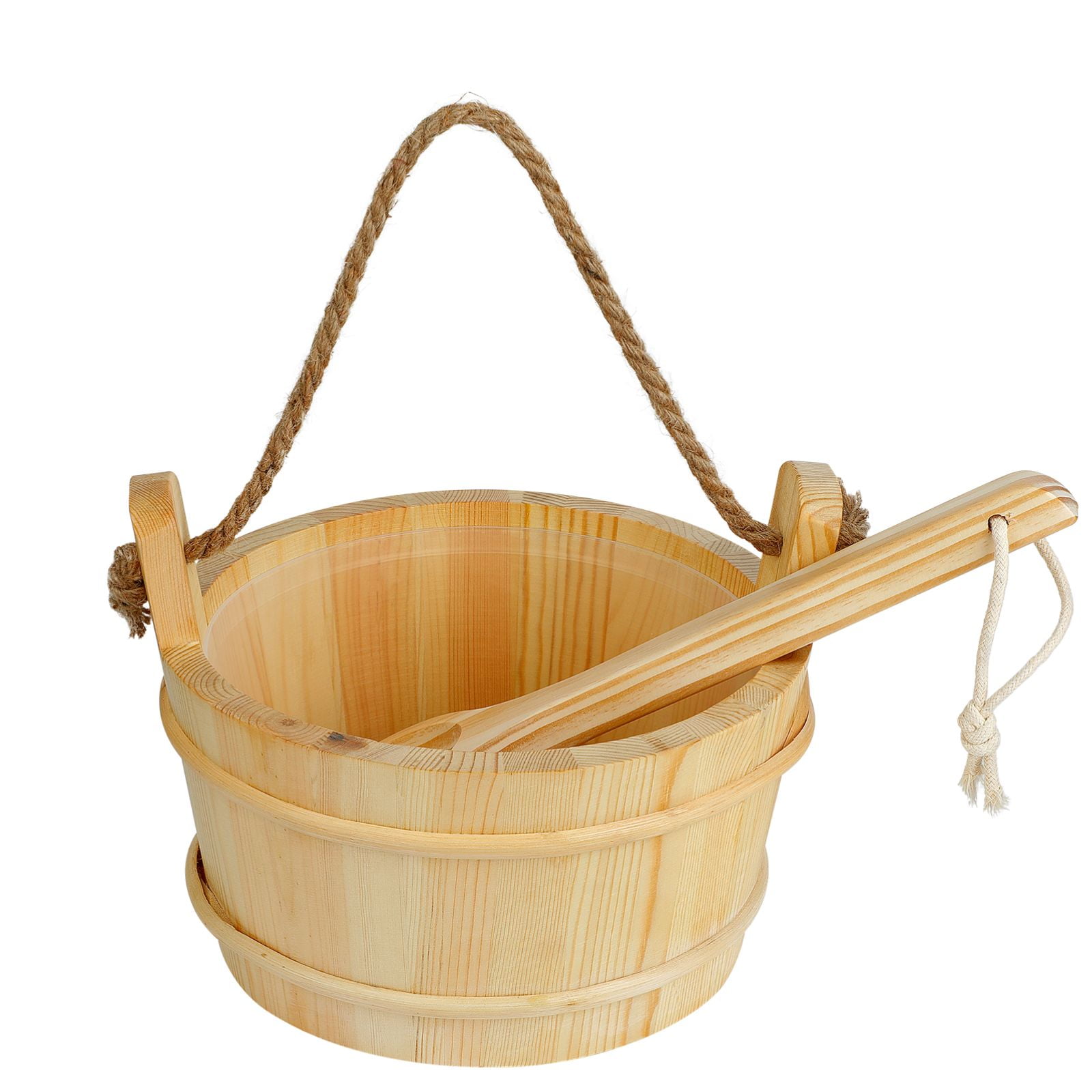 Sauna Wooden Bucket and Ladle Kit, Premium Finish Pinewood Sauna Bucket
