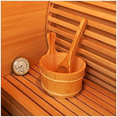Sauna Wooden Bucket and Ladle Kit, Sauna Accessories with Thermometer for Any Barrel or Steam Sauna & SPA (Hemlock Wood )$$Garden & Patio