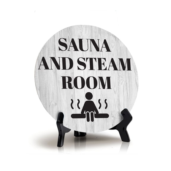 Sauna and Steam Room Circle Table Sign with Acrylic Stand (5x5") | Public Spaces Signage