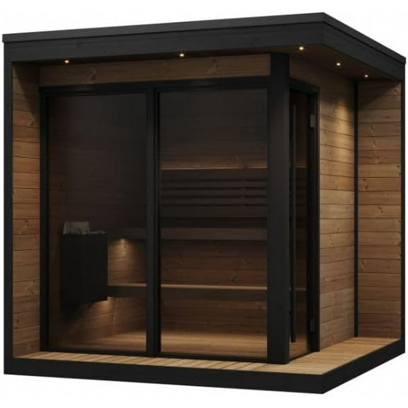 SaunaLife GL6 Outdoor Sauna Kit, Garden Luxury-Series Outdoor DIY Sauna Kit, Thermo-Spruce, up to 6 Persons Bundles (Sauna Heater and Sauna Stones Included) (HIVE MINI 11 WiFi - Black)
