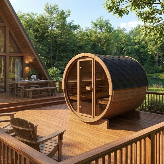 SaunaLife Model E8W Sauna Barrel-Window Ergo Series Sauna Barrel 87" D x 81" H (Diameter) with Rear Window