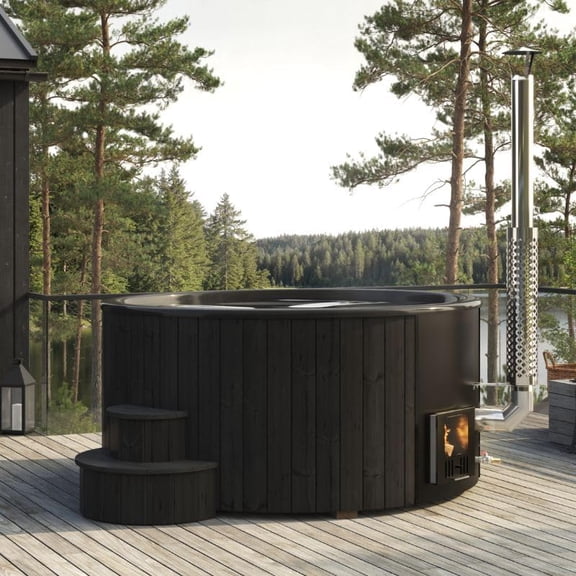 SaunaLife Model S6B Soak-Series Home Wood-Burning Hot Tub, Black, Up to 7 Persons