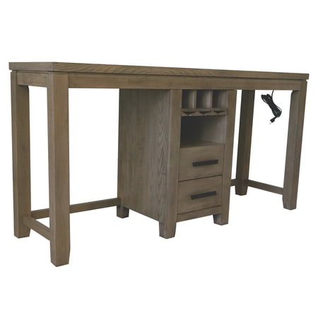 Saunders 71" Bar Table Console Charging/USB/Wine Rack/Storage Brown Acacia Wood