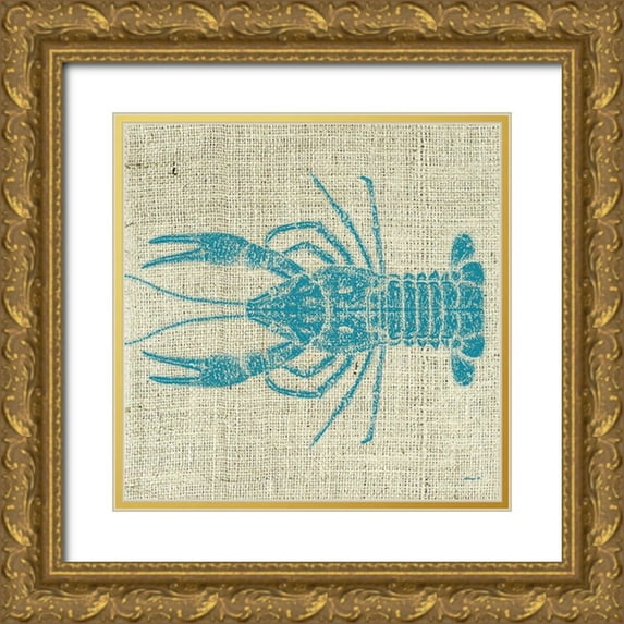 Saunders, Alonzo 12x12 Gold Ornate Wood Framed with Double Matting Museum Art Print Titled - Lobster Linen