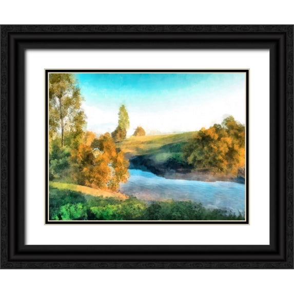 Saunders, Alonzo 14x12 Black Ornate Wood Framed with Double Matting Museum Art Print Titled - Down Stream III