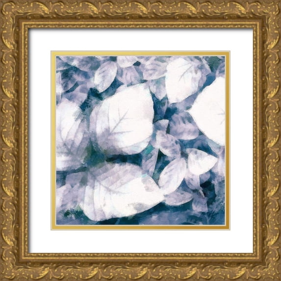 Saunders, Alonzo 15x15 Gold Ornate Wood Framed with Double Matting Museum Art Print Titled - Blue Shaded Leaves II
