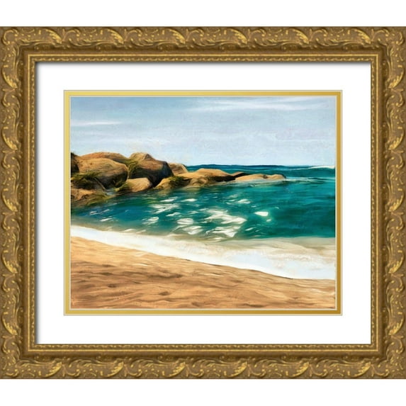 Saunders, Alonzo 18x15 Gold Ornate Wood Framed with Double Matting Museum Art Print Titled - Ocean Rocks II