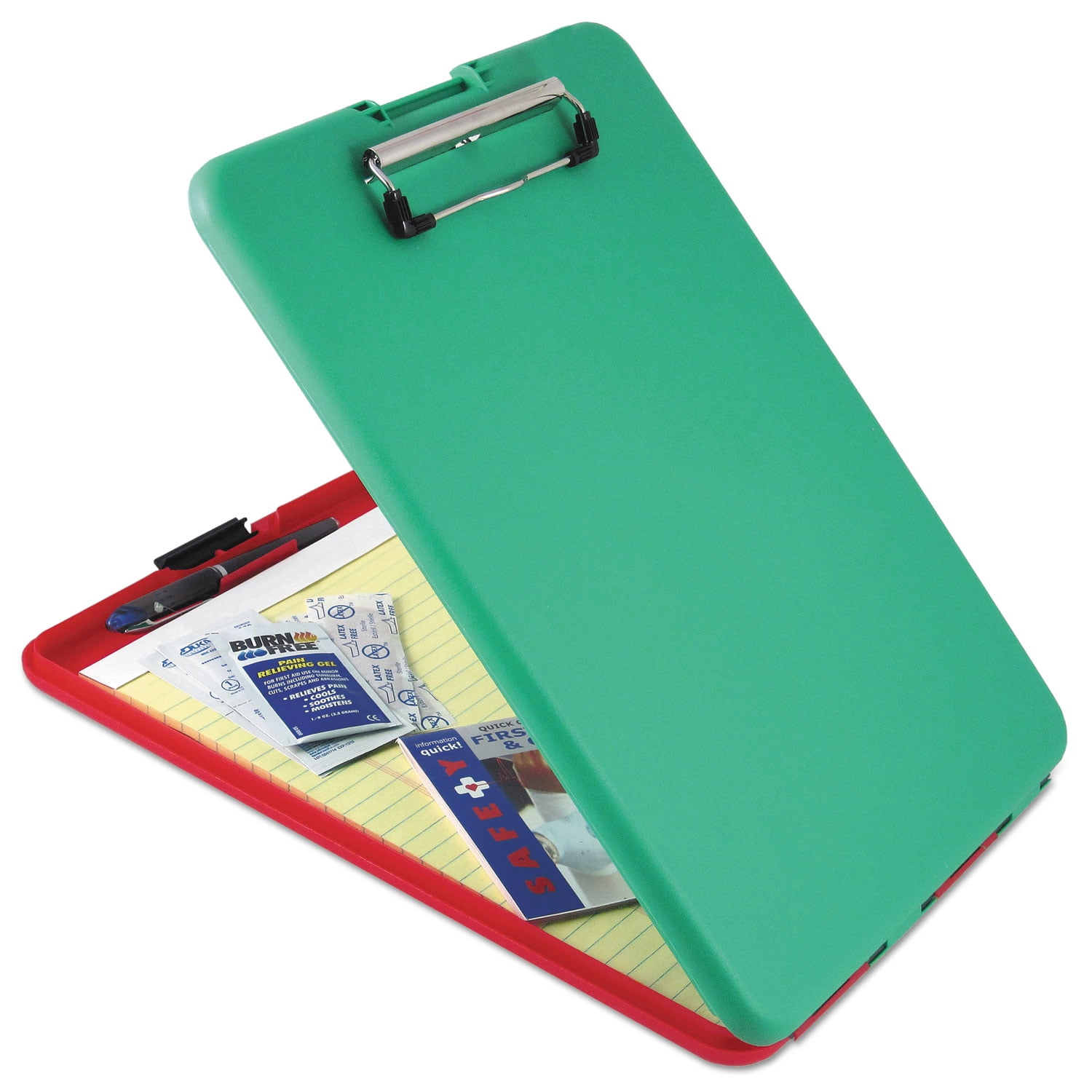 Saunders Slimmate Show2know Safety Organizer/Holder/Clipboard, 1/2" Clip Cap, 9" x 11 3/4" Sheets, Red/Green