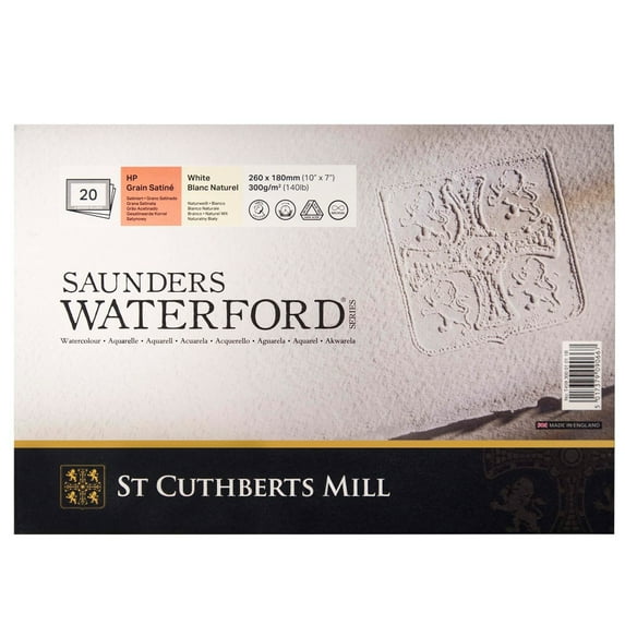 St Cuthberts Saunders Waterford Watercolor Block, Hot Pressed, White, 140lb/300gsm, 20 Sheet, 10x7 inch, 1 Count