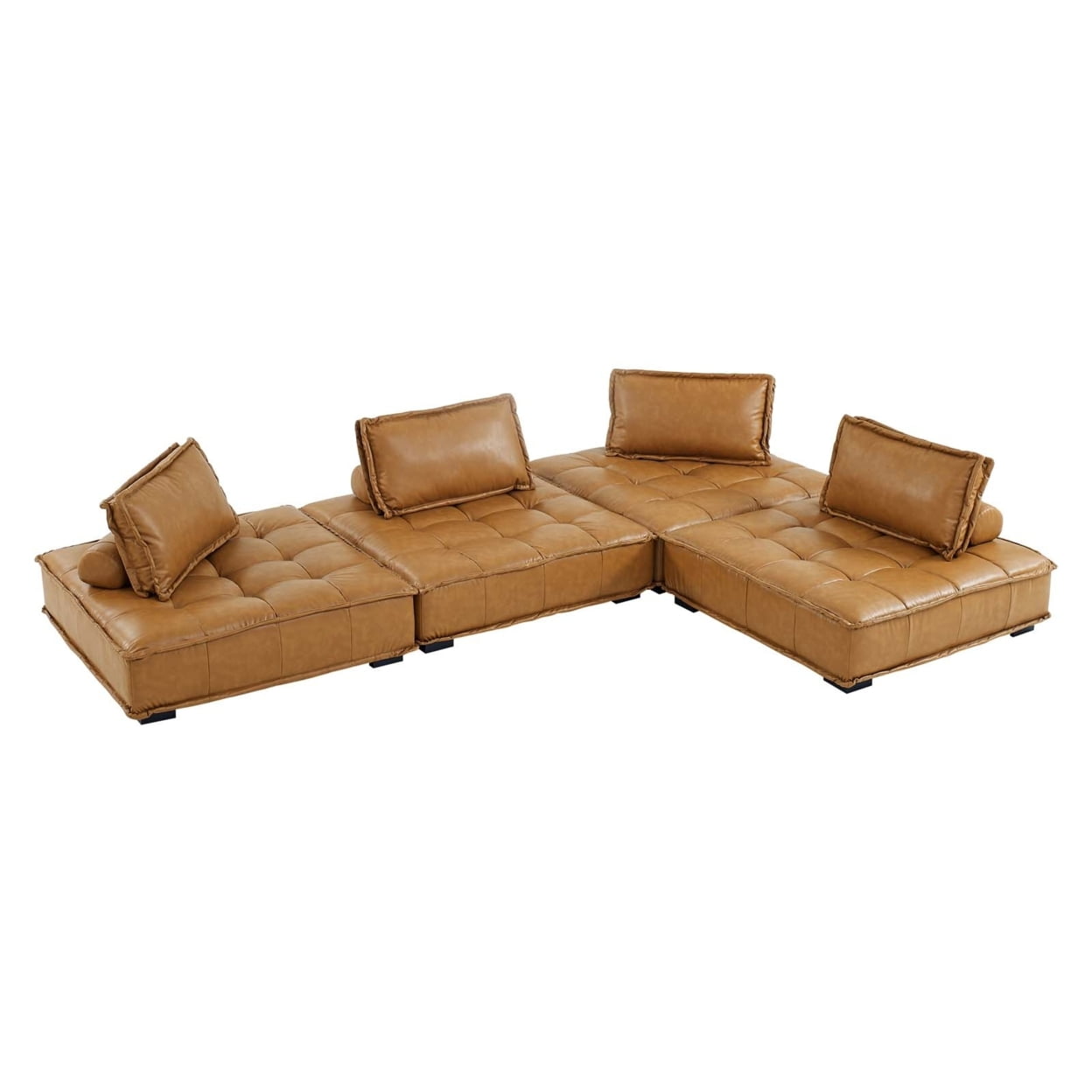 Saunter Tufted Vegan Leather Vegan Leather 4-Piece Sectional Sofa-EEI-5209-TAN