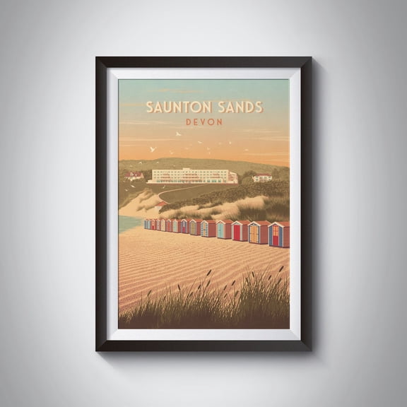 Saunton Sands Poster Devon Braunton North Devon Aonb River Taw Vintage Travel Print Surfing Saunton Sands Hotel Beach Seaside Gift Wall Art Home Decor Office Wall Art