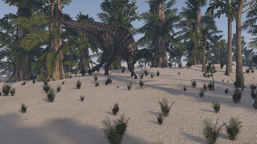 Saurolophus walking in an island environment Canvas Art - Kostyantyn IvanyshenStocktrek Images (38 x 22)