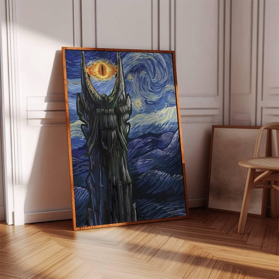 Sauron Eye Starry Night Digital Poster, Van Gogh Lord Of The Rings Art Parody, Dark Academia Fantasy Wall Decor, Movie Fan Gift, Unframed Poster Size 8x12