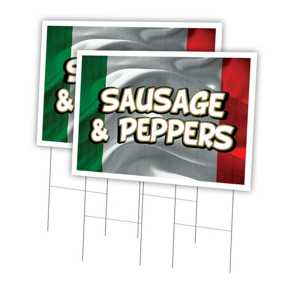 Sausage And Peppers 2 Pack Of 24" x 36" Yard Sign & Stake | Advertise Your Business | Stake Included Image On Front Only | Made in The USA