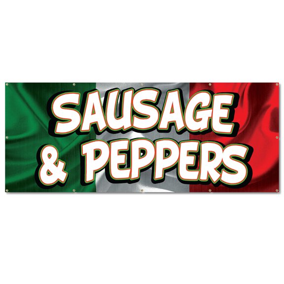 Sausage And Peppers | 48" X 120" Banner | Outdoor Vinyl Sign With Grommets | Italian Sandwhich Advertising Displays | Made in The USA