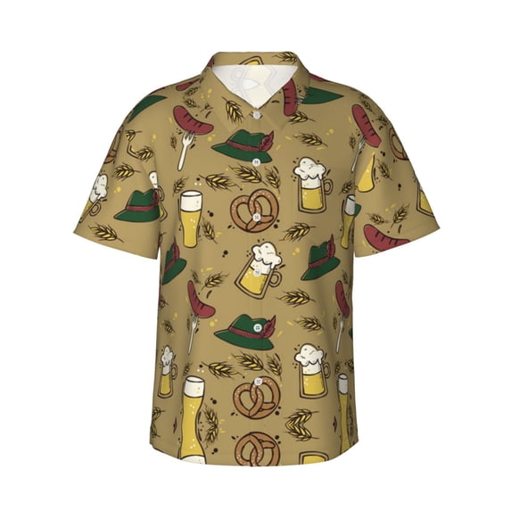 Sausage Beer Hawaiian Shirts For Men, Summer Short-Sleeve Relaxed-Fit Button-Down Shirts Xx-Large