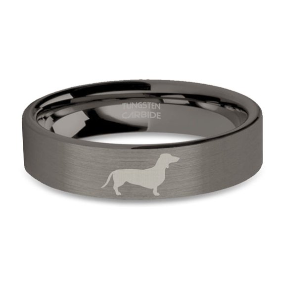 Sausage Dog Dachshund Gunmetal Tungsten Wedding Band, Brushed, 6mm, Size 4.5