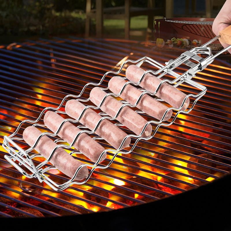 Sausage Grill Basket, Removable Wooden Handle Barbecue Sausage Rack ...