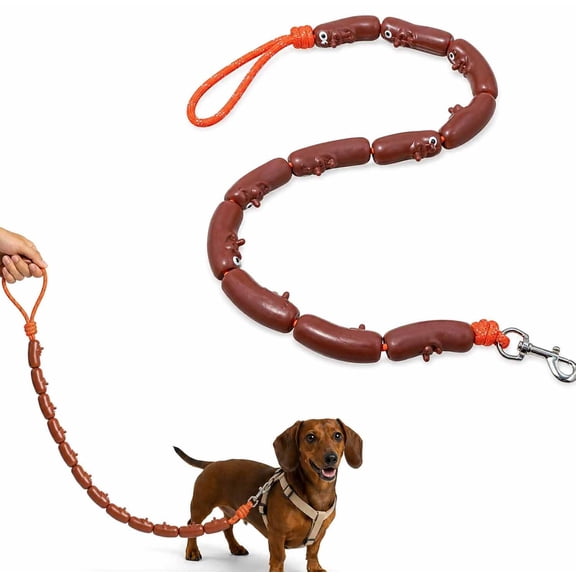 Sausage Leash for Dogs, Hot Dog Style Pet Walking Lead, Rubber Sausage-Shaped Dog Leash with Comfortable Grip for Daily Walks, Puppy Outings, Pet Photos, and Playful Outdoor Use (1pcs)