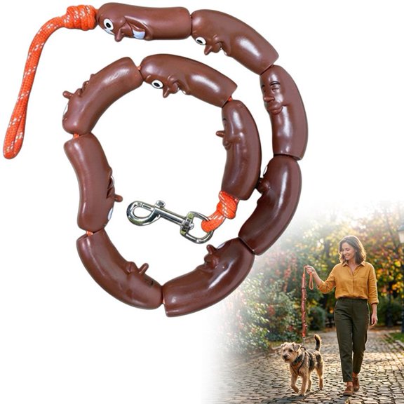 Sausage Leash For Dogs, Hot Dog Style Pet Walking Lead With Rubber Comfort Grip For Small Pets (42.5 Inch)