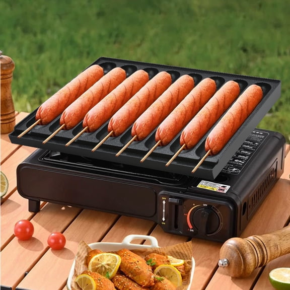 Sausage Machine 8 Tube Hot Dog Cooker with Non-Stick Grilling Pan for Outdoor Home and Commercial Use - Fast Even Heating Multi Slot Hot Dog Maker for Family Barbecue Restaurant Fast Food