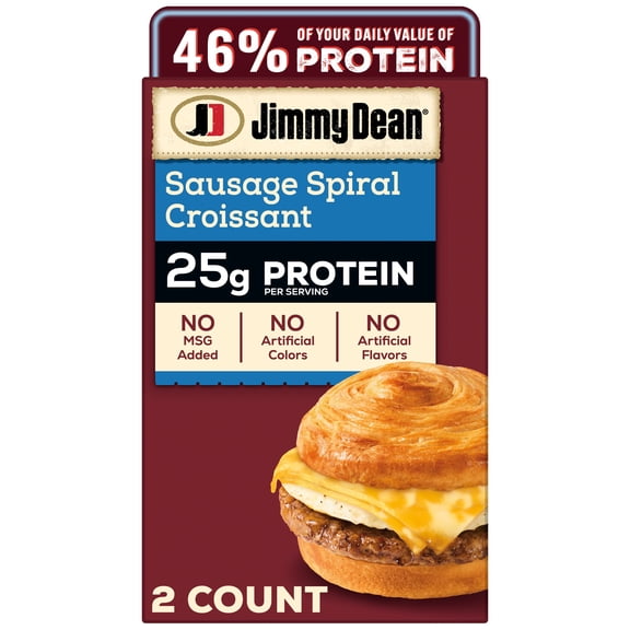 Jimmy Dean Protein Breakfast, Sausage, Egg, Cheese Croissant, Fully Cooked Frozen Sandwiches, 2 Count