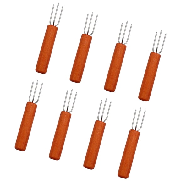 Sausage Roasting Fork Set Campfire Cooking, Wooden Grip Stainless Steel Prongs for Meals Outdoor Gatherings