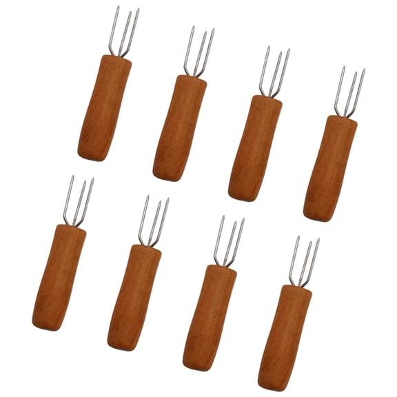 Sausage Roasting Fork Set Campfire Cooking, Wooden Grip Stainless Steel Prongs for Meals Outdoor Gatherings
