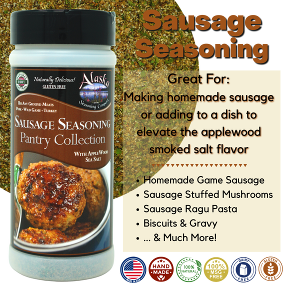 Sausage Seasoning Mix - 100% Natural Premium Breakfast Sausage Seasoning Blend - Made with Apple Wood Sea Salt - Alaska Seasoning Company