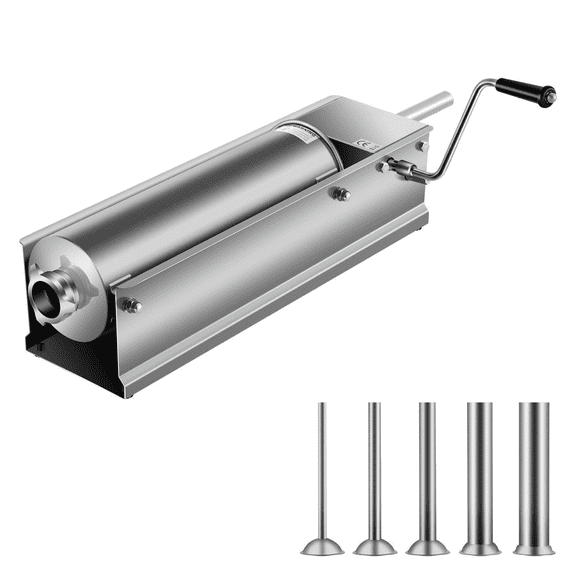 Sausage Stuffer 7L/15Lbs Manual Stainless Steel Maker with 5 Nozzles - Horizontal Sausage Making Machine for Home & Commercial Use