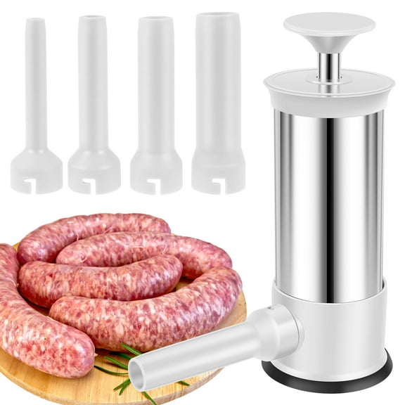 Sausage Stuffer Machine w/4 Stuffing Tubes,Meat Stuffer Sausage Filling,Homemade Manual Vertical Sausage Maker Tool Kit for Household Kitchen,2.2 LBS Large Capacity