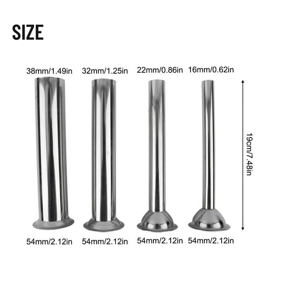 Sausage Stuffer Tubes Set 4 Stainless Steel Nozzles For Manual And Electric Meat Grinders Essential For Home Sausage Making