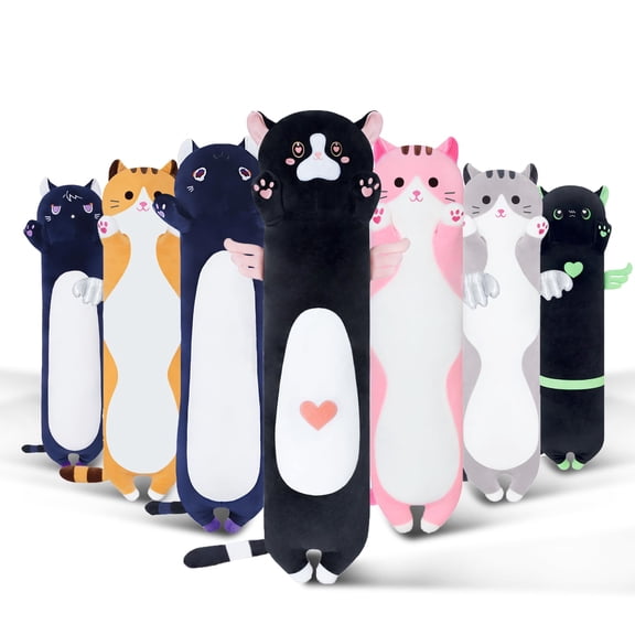 Sausudols Long Cat Body Pillow for Kids, Cute Cat Stuffed Animals Gifts for Girls, Long Cat Plush Toy for Birthday, Soft Cat Plushies Pillow (AngelCat Pink, 43.3in/110cm) Y101