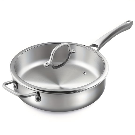 Saute Pan, 5 Quart Saute Pan, Cookware, Stainless Steel Skillet, 12 Inch Deep Frying Pans with Lid, Dishwasher And Oven Safe, Works On All Cooktops