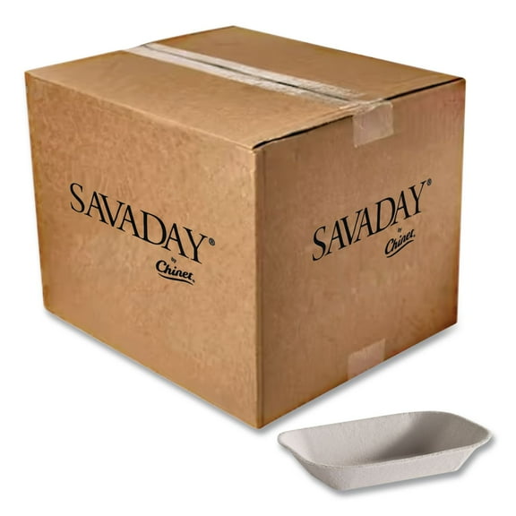 Savaday Molded Fiber Food Tray 1-Compartment 4 x 6 Beige Paper 250/Bag 4 Bags/Carton 10408