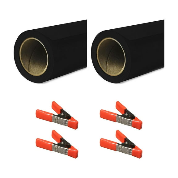 Savage 26"x36' Widetone Seamless Background Paper, Black, 2-Pack, Bundle with 4x 1-1/4x1" Steel Spring Orange Clamp