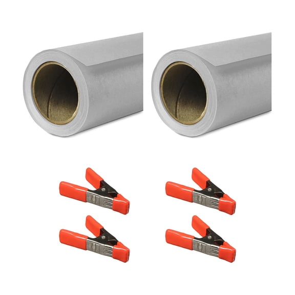 Savage 26"x36' Widetone Seamless Background Paper, Focus Gray, 2-Pack, Bundle with 4x 1-1/4x1" Steel Spring Orange Clamp