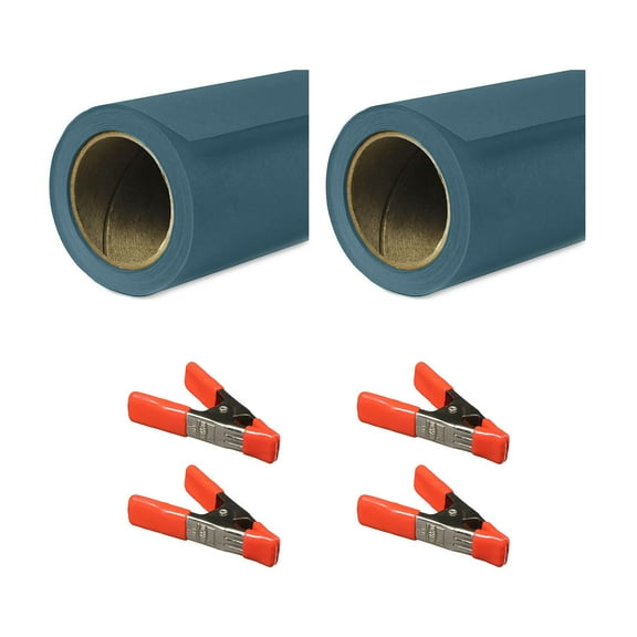 Savage 26"x36' Widetone Seamless Background Paper, Ultramarine, 2-Pack, Bundle with 4x 1-1/4x1" Steel Spring Orange Clamp