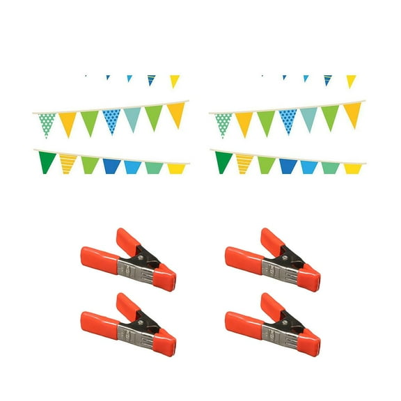 Savage 53"x18' Printed Background Paper, Party Banners, 2-Pack, Bundle with 4x 1-1/4x1" Steel Spring Orange Clamp
