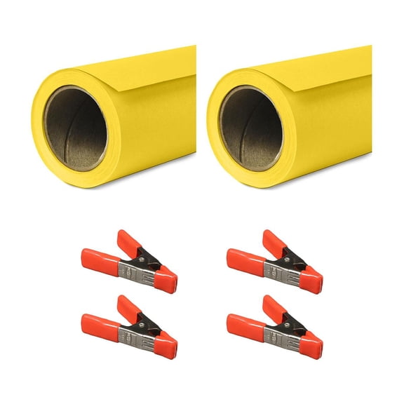 Savage 53"x36' Widetone Seamless Background Paper, Canary, 2-Pack, Bundle with 4x 1-1/4x1" Steel Spring Orange Clamp