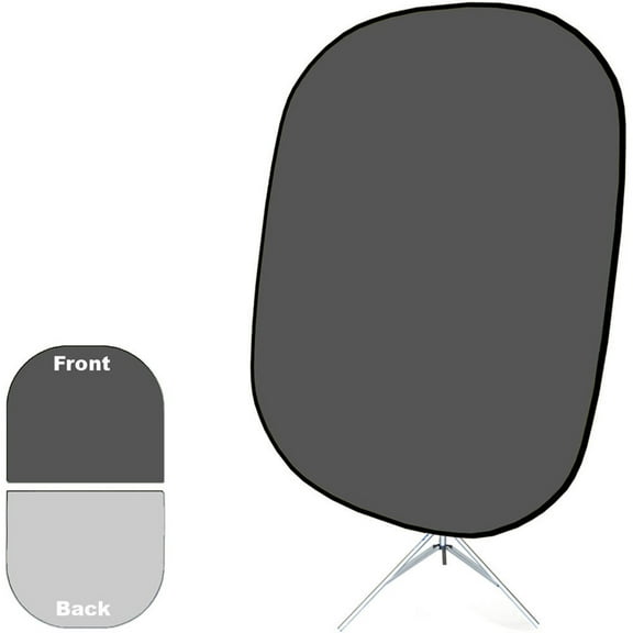 Savage 5x6' Collapsible Disc Reversible Muslin Style Background with 8' Aluminum Stand, Dark/Light Gray