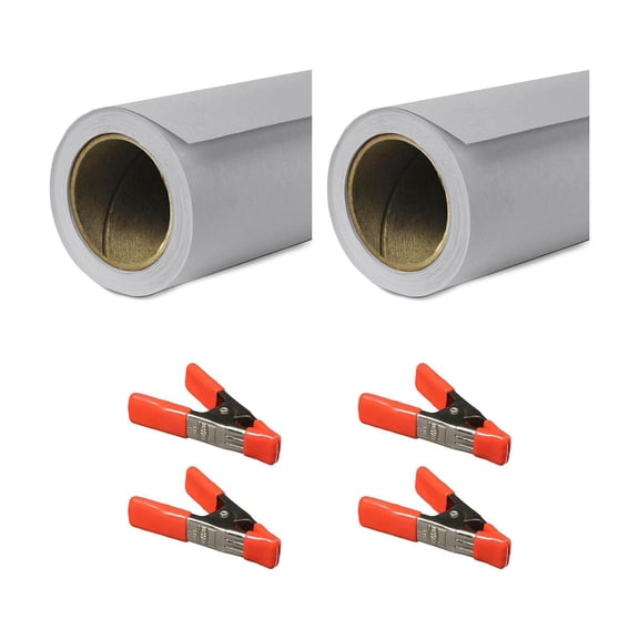 Savage 86"x36' Widetone Seamless Background Paper, Stone Gray, 2-Pack, Bundle with 4x 1-1/4x1" Steel Spring Orange Clamp