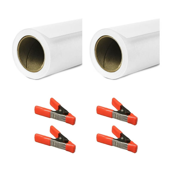 Savage 86"x36' Widetone Seamless Background Paper, Super White, 2-Pack, Bundle with 4x 1-1/4x1" Steel Spring Orange Clamp