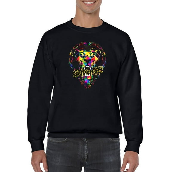 Savage Artistic Lion Design Sweatshirt Men -GoatDeals Designs, Male Large