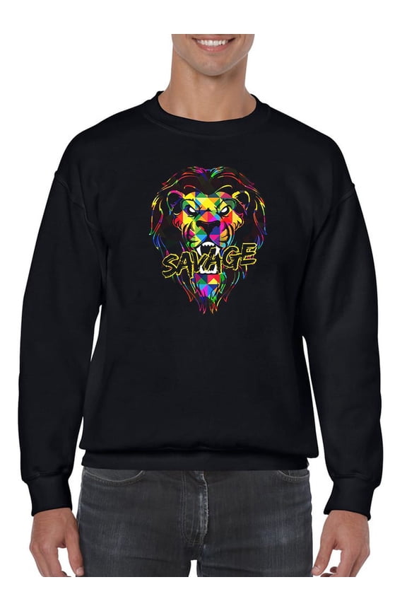 Savage Artistic Lion Design Sweatshirt Men -GoatDeals Designs, Male Medium