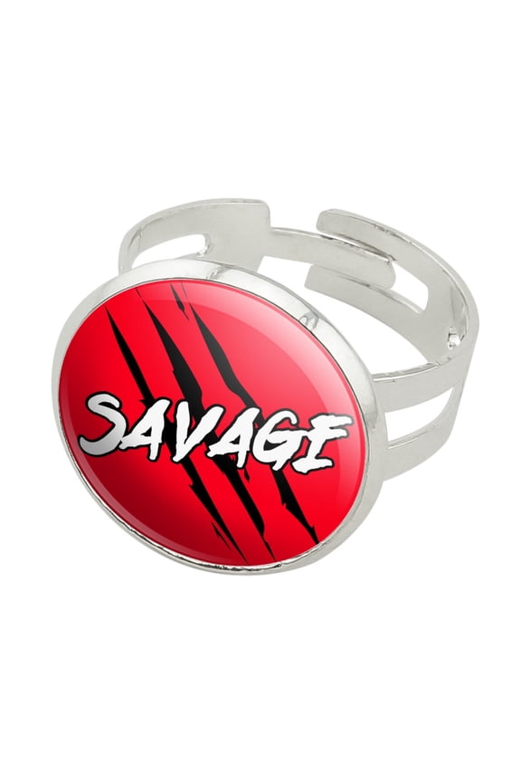 Savage Claw Mark Red and Black Silver Plated Adjustable Novelty Ring