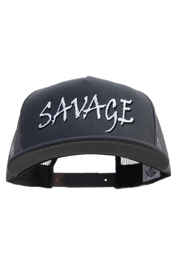 Savage Embroidered Cap Big Size 5 Panels Mesh Flat Bill Snapback - Dk Grey XL-3XL
