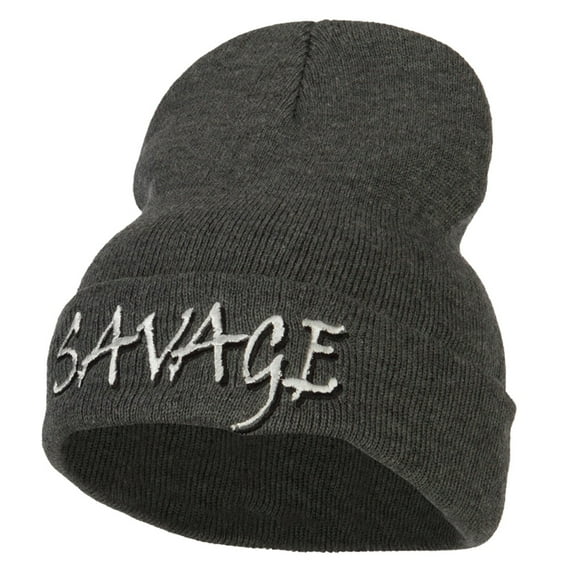 Savage Embroidered Long Knitted Beanie - Dk Grey OSFM