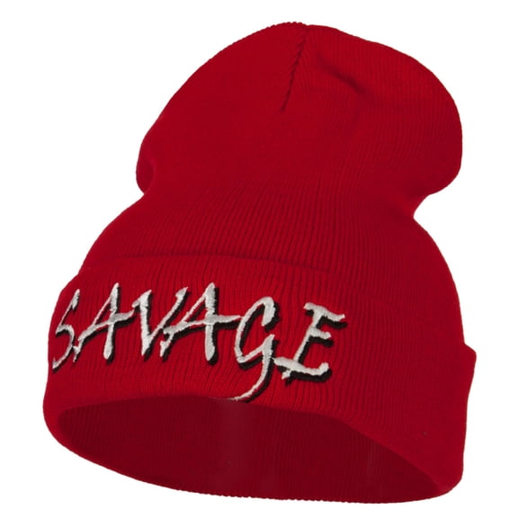 Savage Embroidered Long Knitted Beanie - Red OSFM