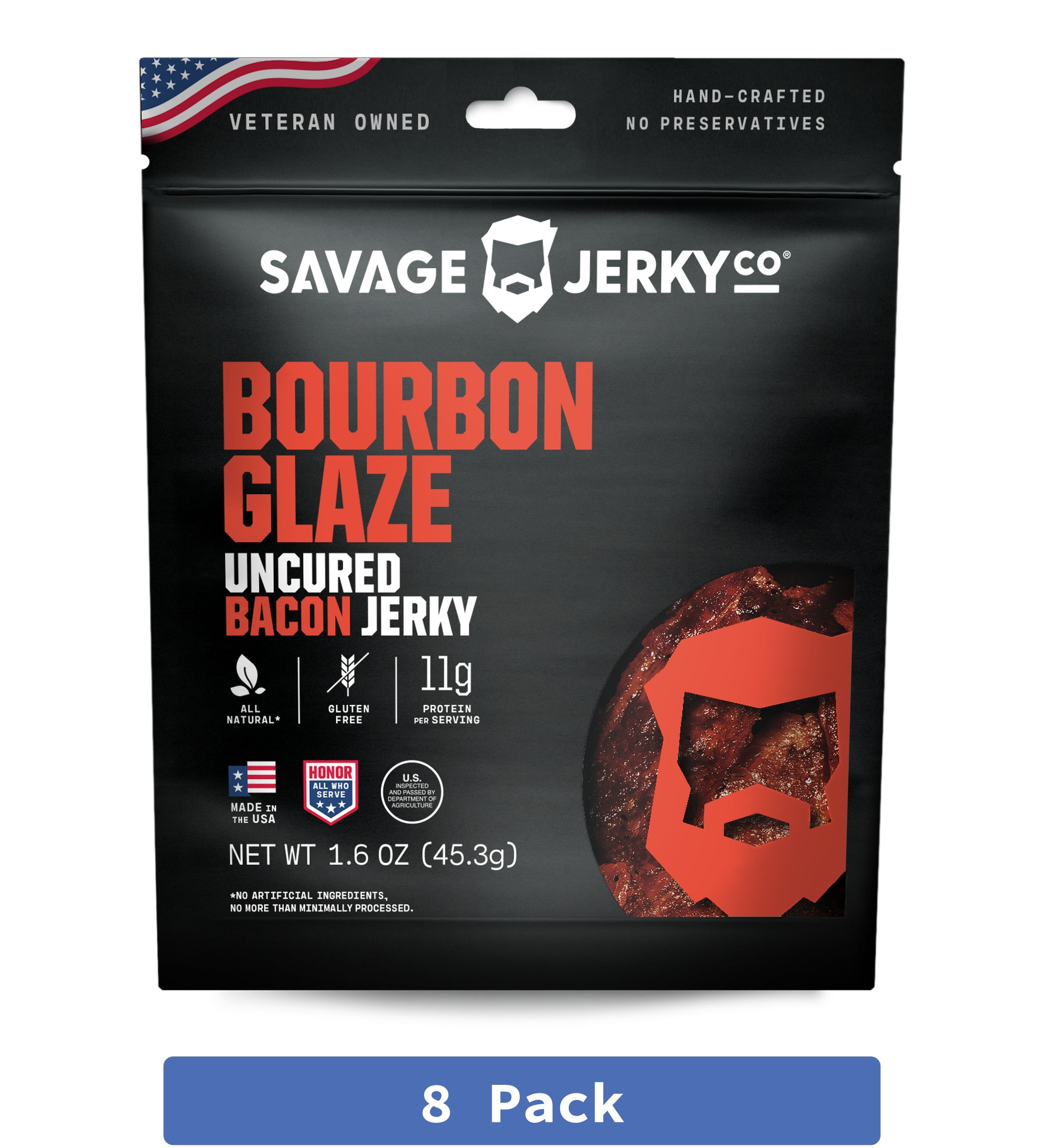 Savage Jerky Co Bourbon Glaze Jerky 1.6 oz Pack Of 8